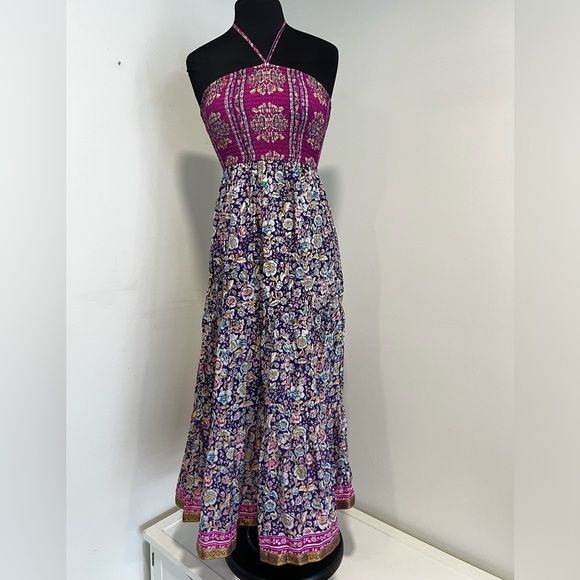 Maeve Anthropologie Daleka summer Dress XS Silk Smocked Waist Midi Sleeveless - Picture 1 of 16